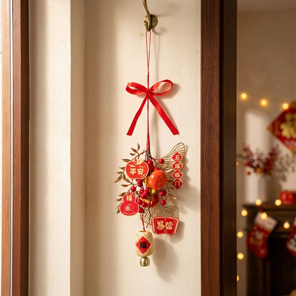 43cm Hanging Decoration 20x43cm – Red & Gold Chinese New Year Ornament for Home & Events