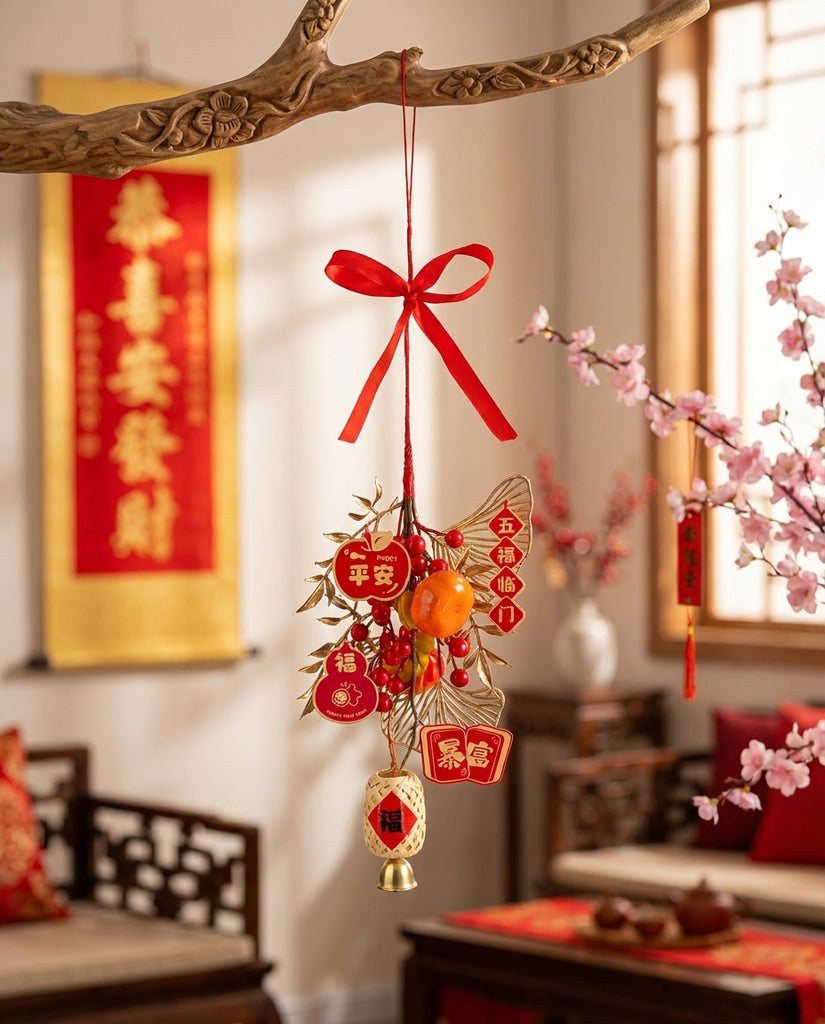 43cm Hanging Decoration 20x43cm – Red & Gold Chinese New Year Ornament for Home & Events