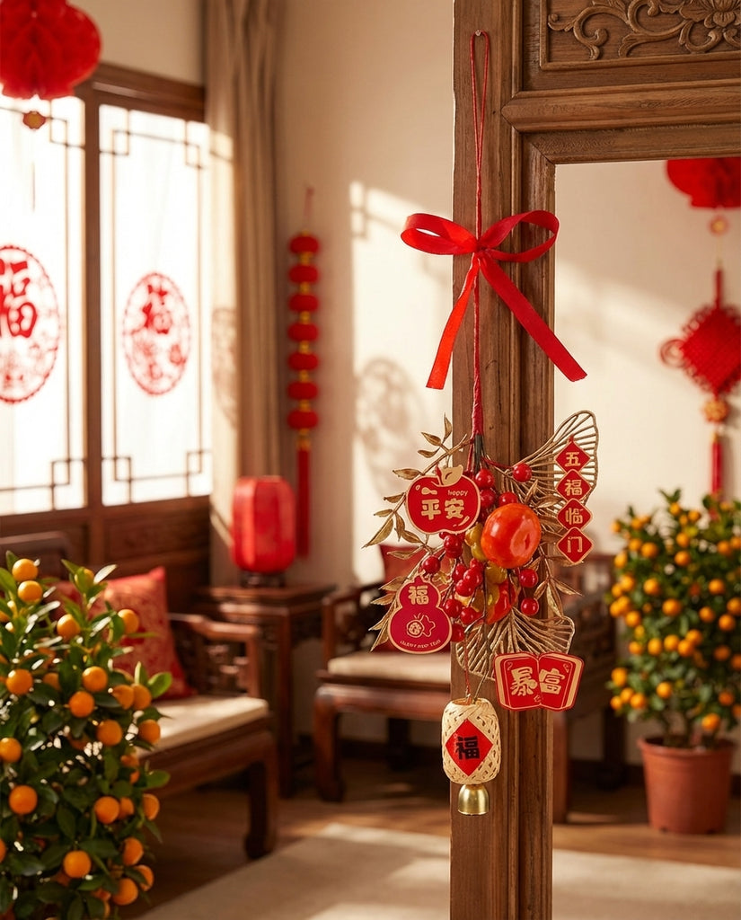 43cm Hanging Decoration 20x43cm – Red & Gold Chinese New Year Ornament for Home & Events