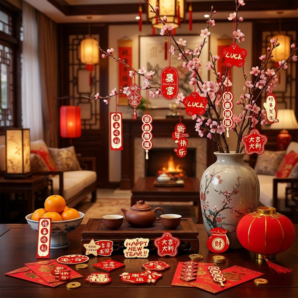 54-Piece Assorted Potted Plant Hanging Ornaments – Mini CNY Decor for Tree, Window & Home