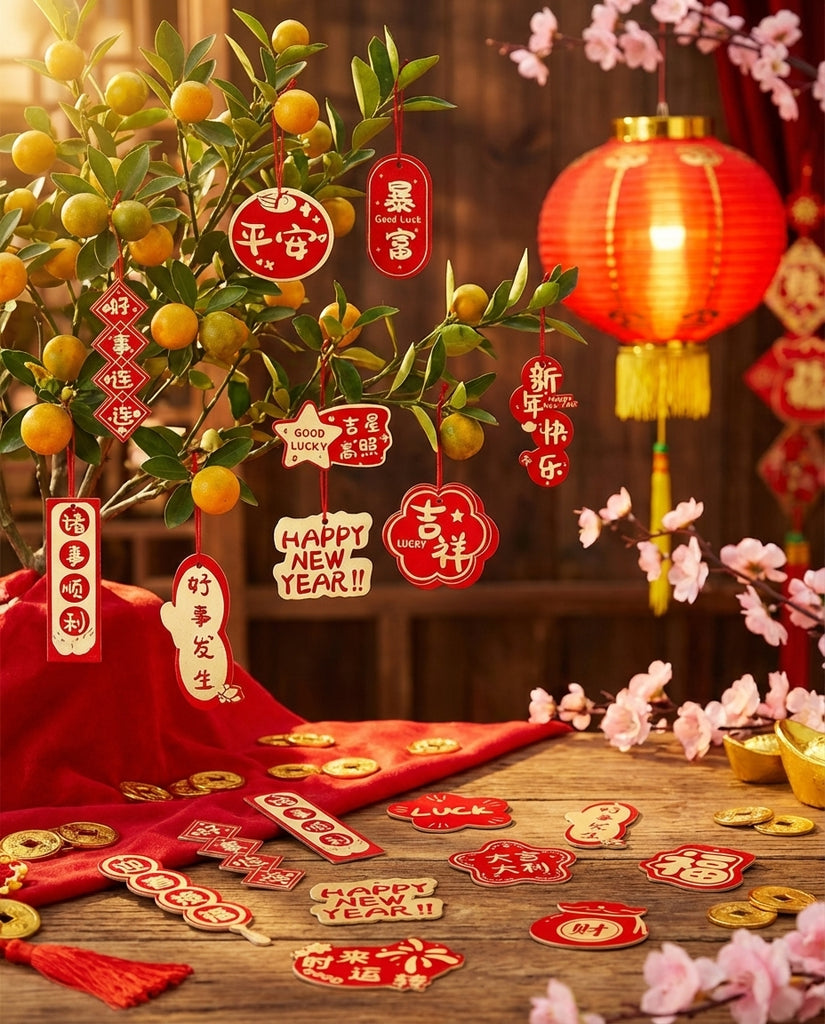 54-Piece Assorted Potted Plant Hanging Ornaments – Mini CNY Decor for Tree, Window & Home