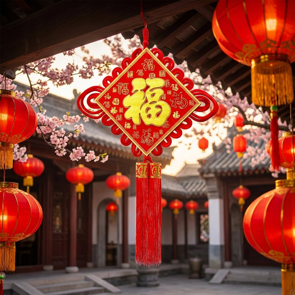 Chinese Knot Decoration 54x100cm – Traditional Red & Gold Lucky Wall Hanging for CNY & Weddings