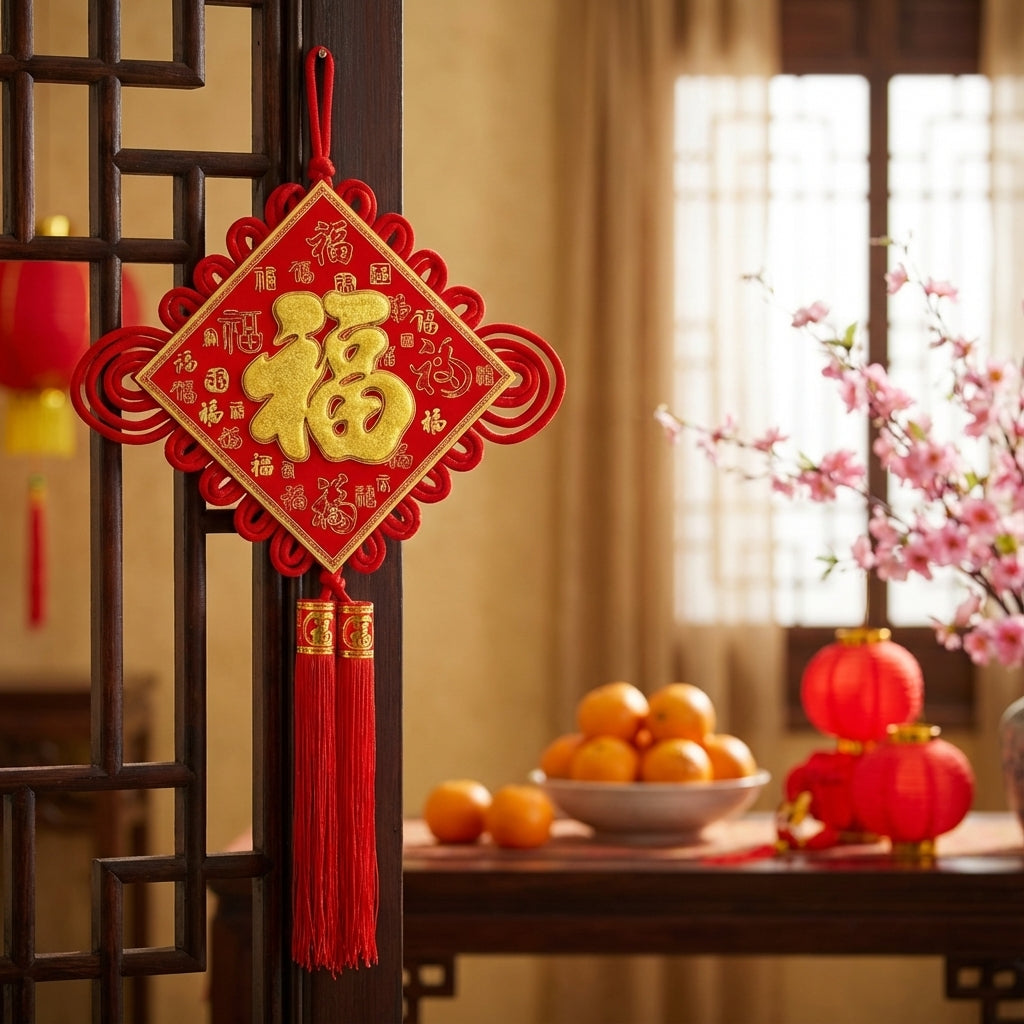 Chinese Knot Decoration 54x100cm – Traditional Red & Gold Lucky Wall Hanging for CNY & Weddings