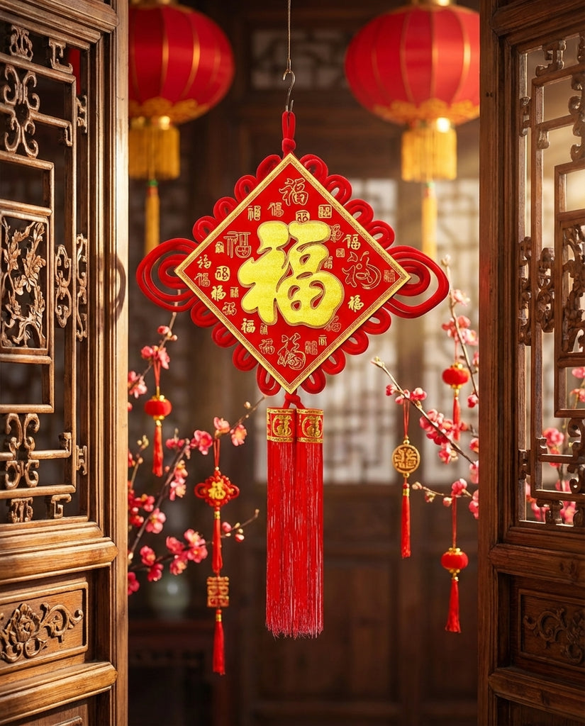 Chinese Knot Decoration 54x100cm – Traditional Red & Gold Lucky Wall Hanging for CNY & Weddings