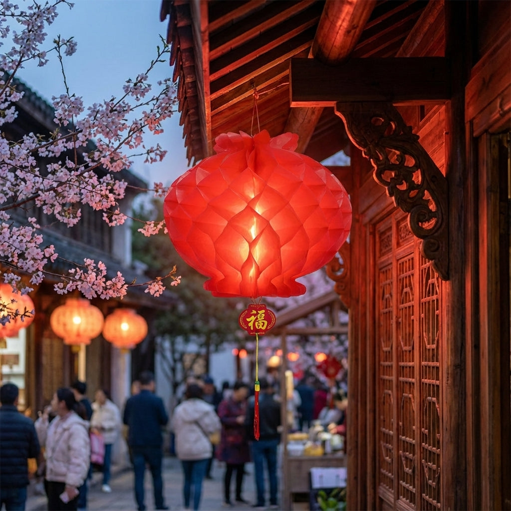 2-Pack Plastic Lanterns 35x30cm – Durable Red Chinese New Year Hanging Lights for Indoor/Outdoor