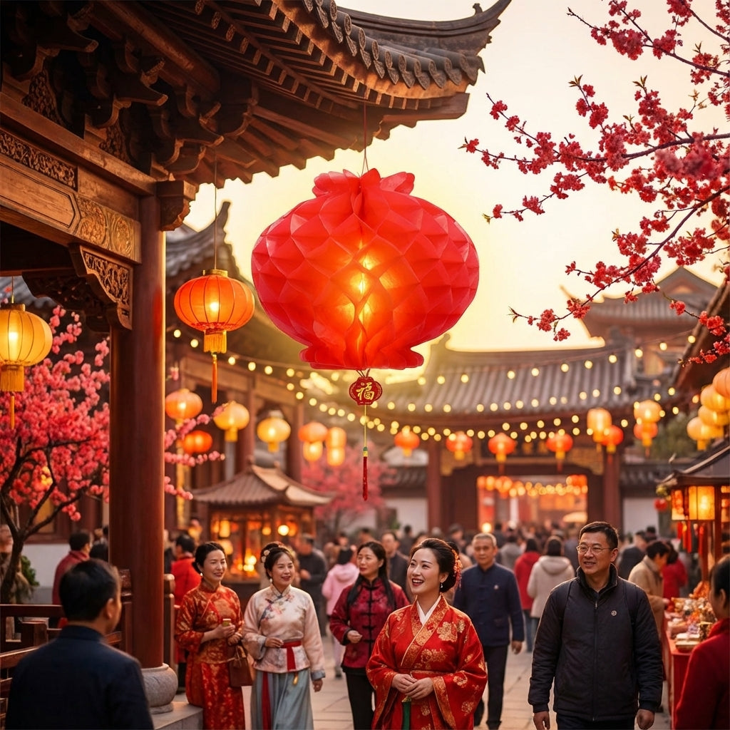 2-Pack Plastic Lanterns 35x30cm – Durable Red Chinese New Year Hanging Lights for Indoor/Outdoor
