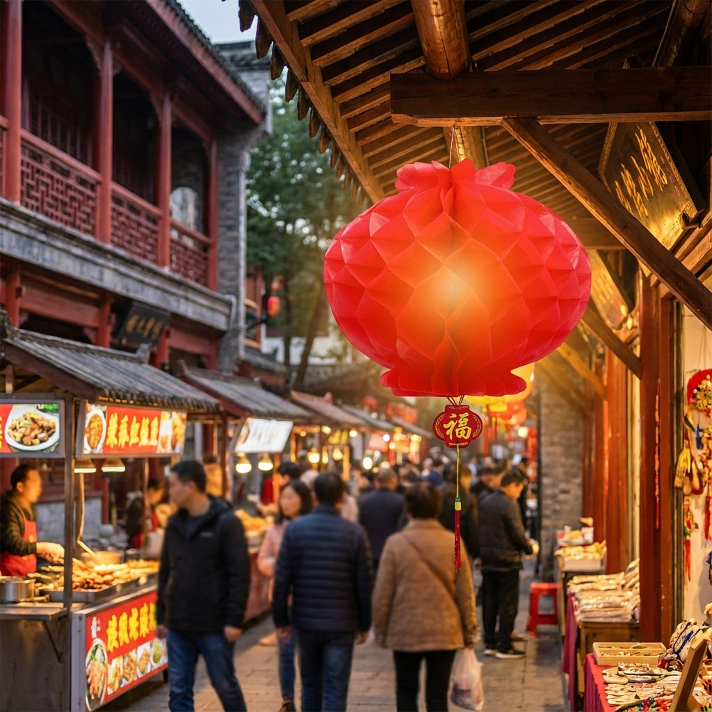 2-Pack Plastic Lanterns 35x30cm – Durable Red Chinese New Year Hanging Lights for Indoor/Outdoor
