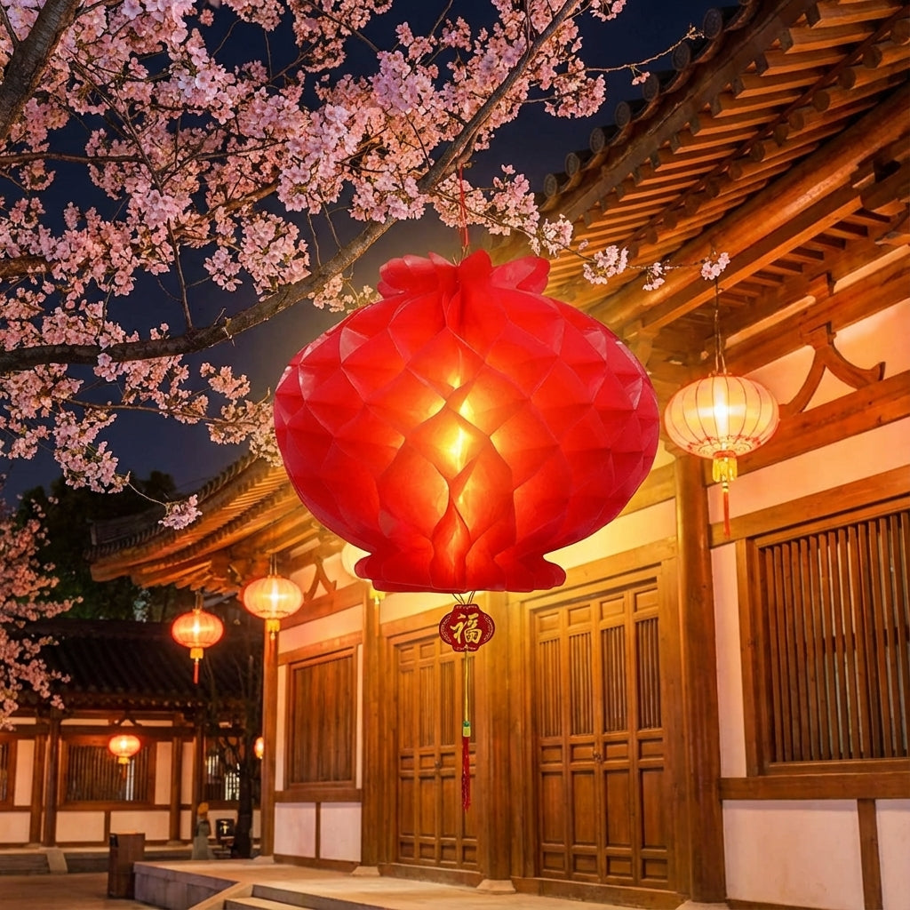2-Pack Plastic Lanterns 35x30cm – Durable Red Chinese New Year Hanging Lights for Indoor/Outdoor
