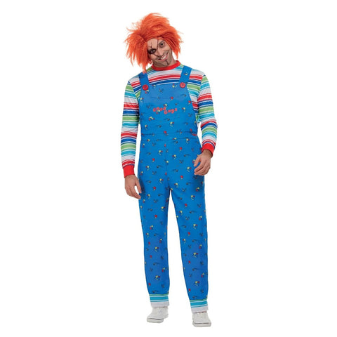 Chucky Adult Costume, Blue, Top & Printed Dungarees