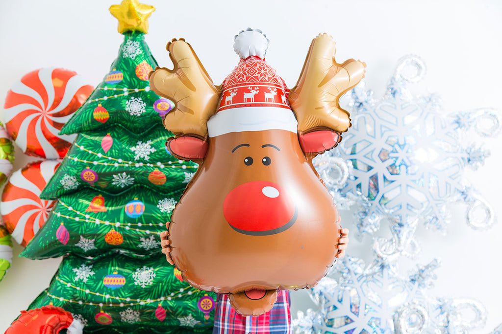 27" Foil Balloon Smiley Reindeer Head