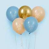 Blue, Nude & Gold 'Baby Boy' Latex 12" Balloons 5/Pack