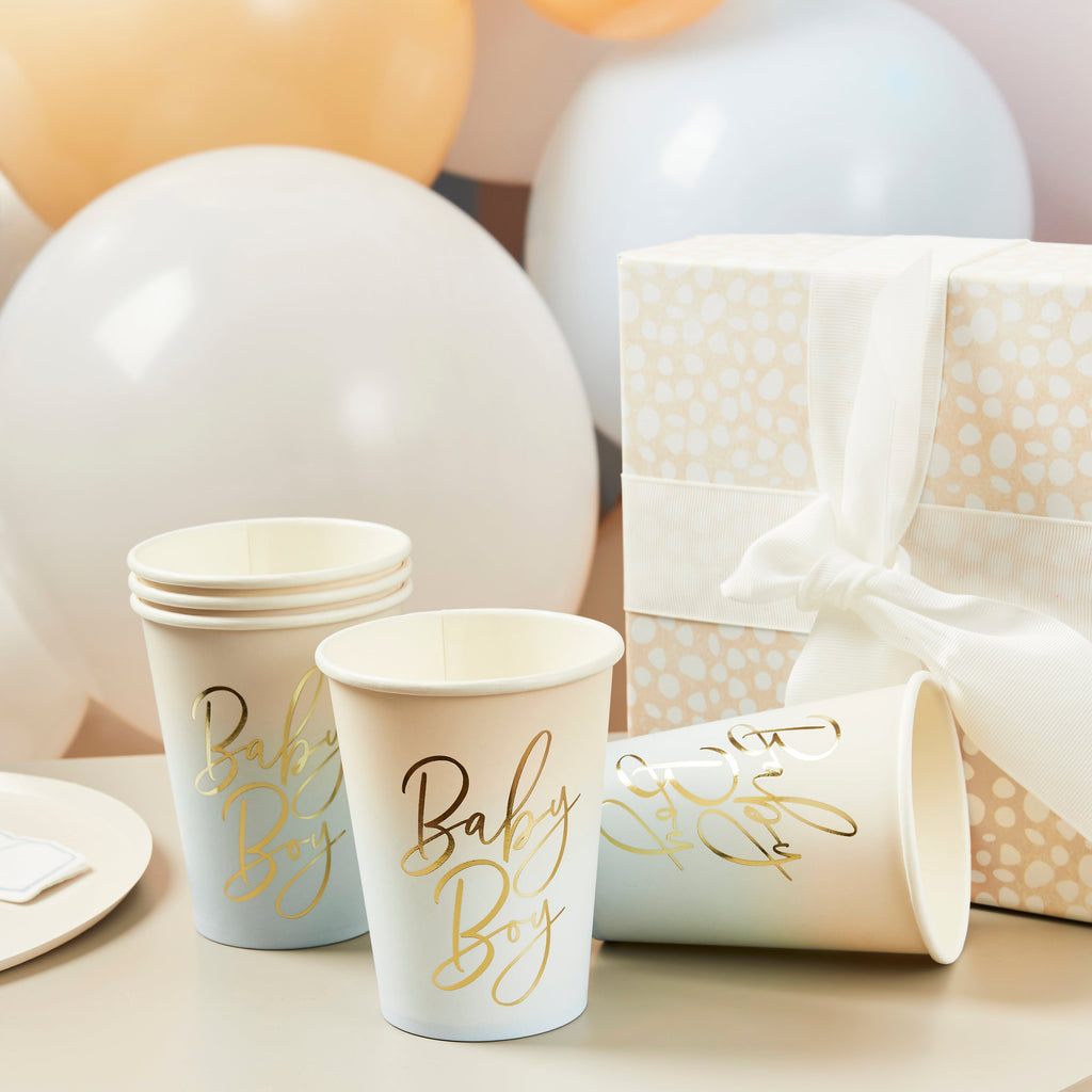 Blue 'Baby Boy' Paper Cups 8/Pack