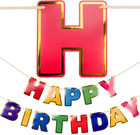 Gold Foil & Rainbow Happy Birthday Banner 7 Ft