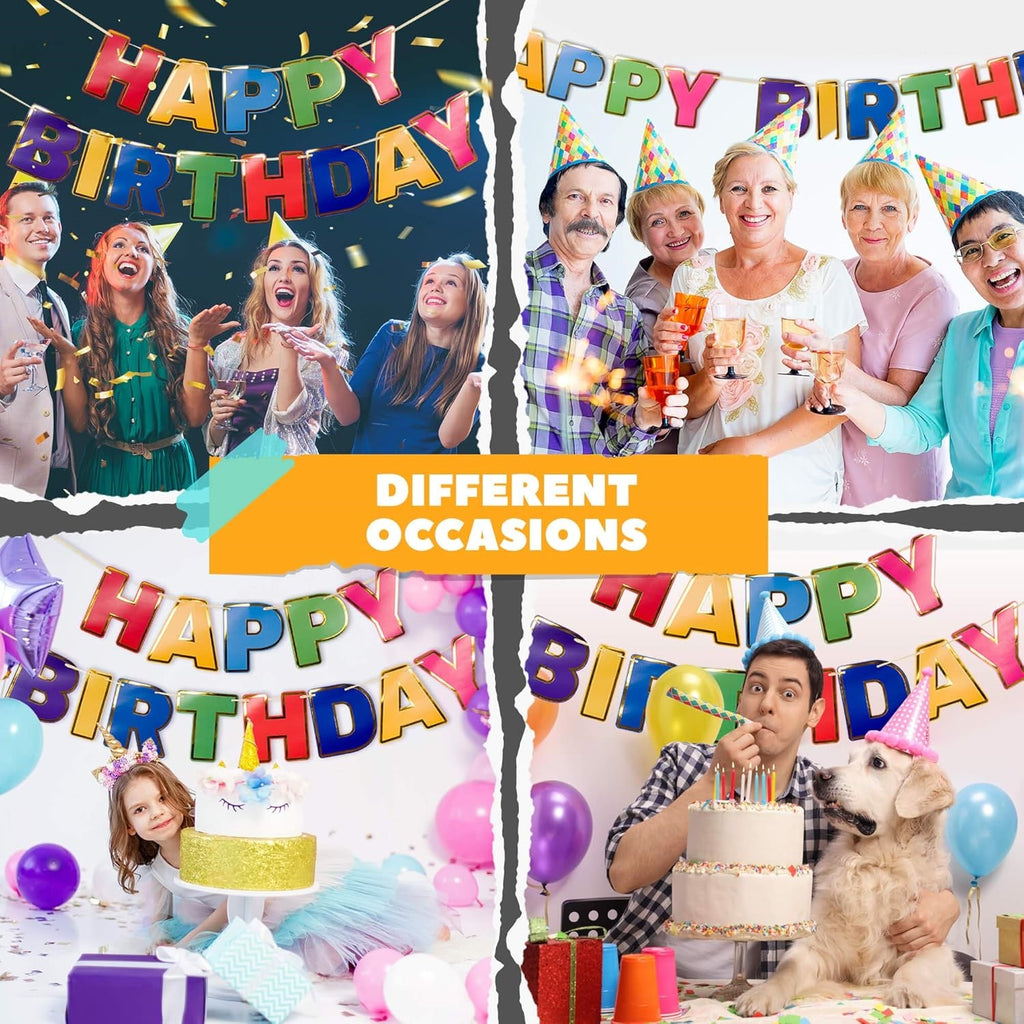 Gold Foil & Rainbow Happy Birthday Banner 7 Ft