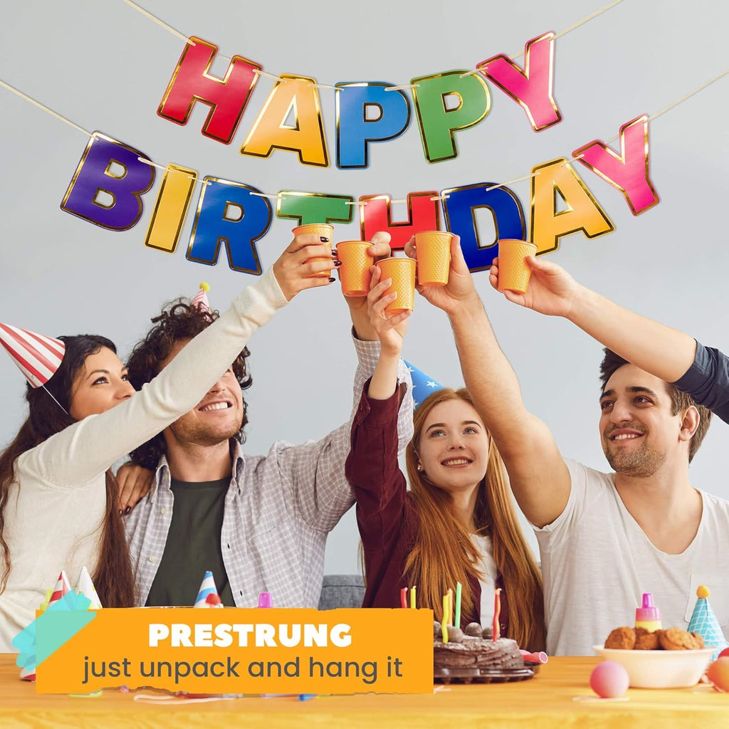 Gold Foil & Rainbow Happy Birthday Banner 7 Ft