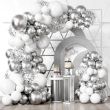Balloon Garland Arch Kit – 64pcs/Pack Rose Silver, White & Confetti Balloons