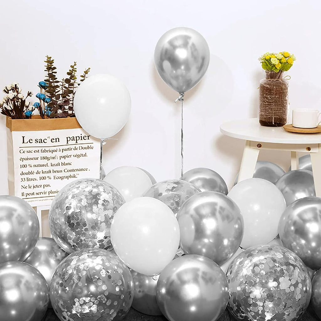Balloon Garland Arch Kit – 64pcs/Pack Rose Silver, White & Confetti Balloons