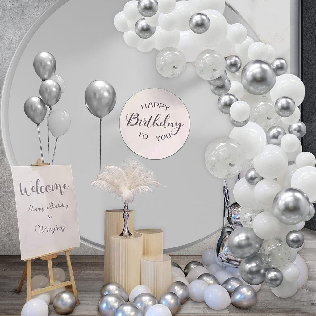 Balloon Garland Arch Kit – 64pcs/Pack Rose Silver, White & Confetti Balloons