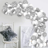 Balloon Garland Arch Kit – 64pcs/Pack Rose Silver, White & Confetti Balloons