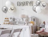 Balloon Garland Arch Kit – 64pcs/Pack Rose Silver, White & Confetti Balloons