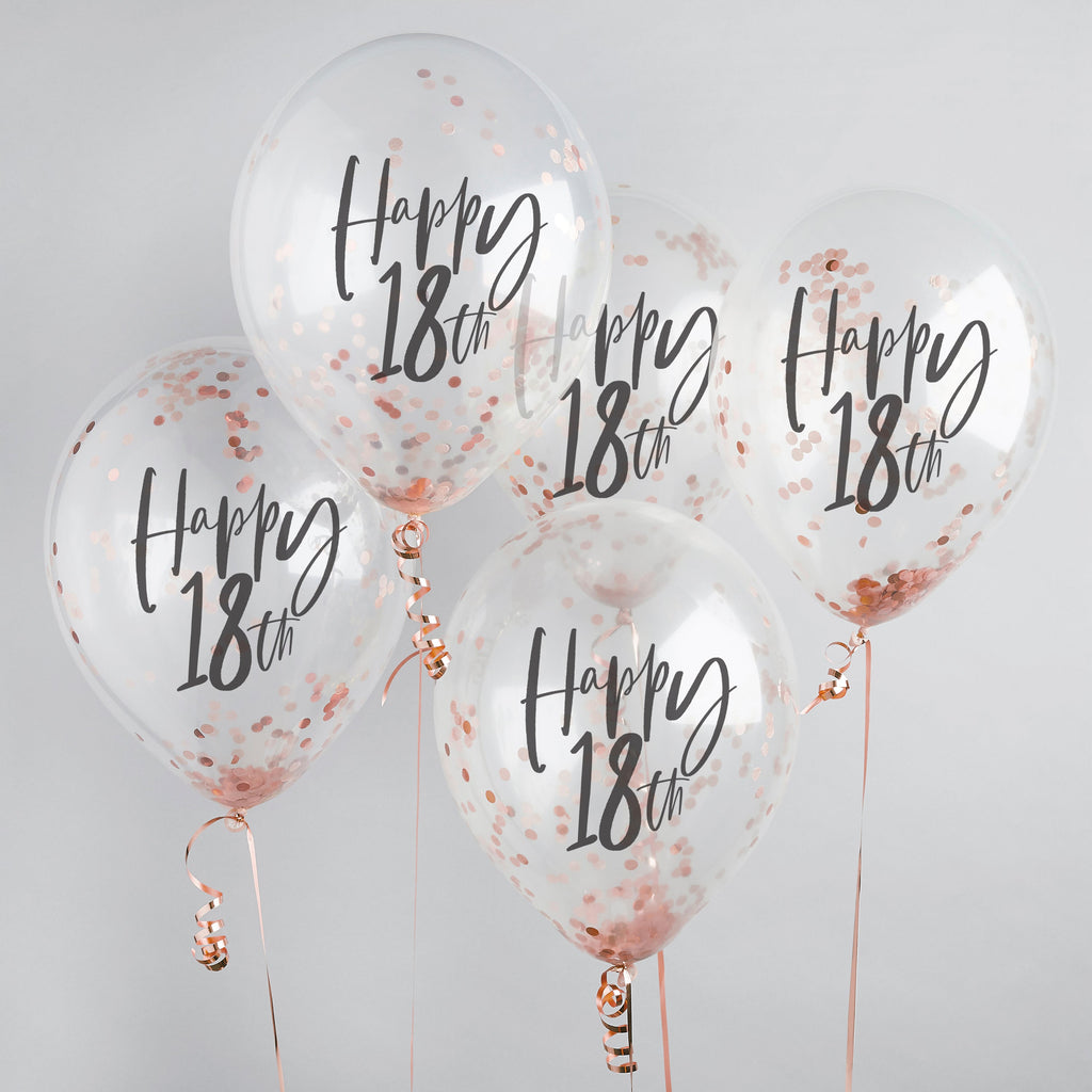 Rose Gold 'Happy 18th' Confetti Filled 12" Latex Balloons 5Ct