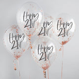 Rose Gold 'Happy 21st' Confetti Filled 12" Latex Balloons 5Ct