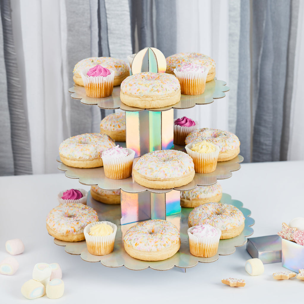 Iridescent  Scallop Edge 3 Tier Cake Stand