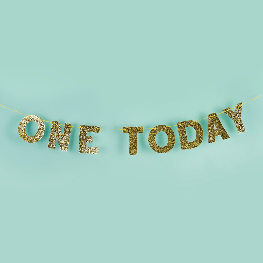Gold 'One Today' Glitter Banner 2m