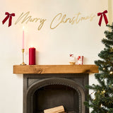 Gold ' Merry Christmas' Card Banner with x2 Red Velvet Bows 2m