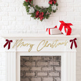 Gold ' Merry Christmas' Card Banner with x2 Red Velvet Bows 2m