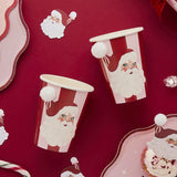 Vintage Santa Paper cups with Stick on Pom Poms 8pcs/Pack