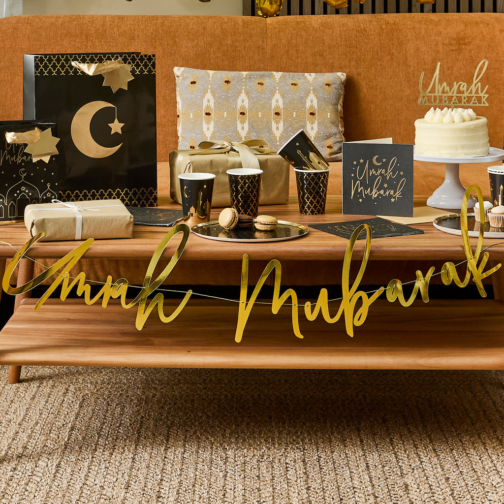 Gold Umrah Mubarak Card Banner 2m Welcome Home Decoration