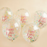 5-Pack Confetti-Filled Mother’s Day Latex Balloons – Glitter Floral Balloons for Brunch Decor