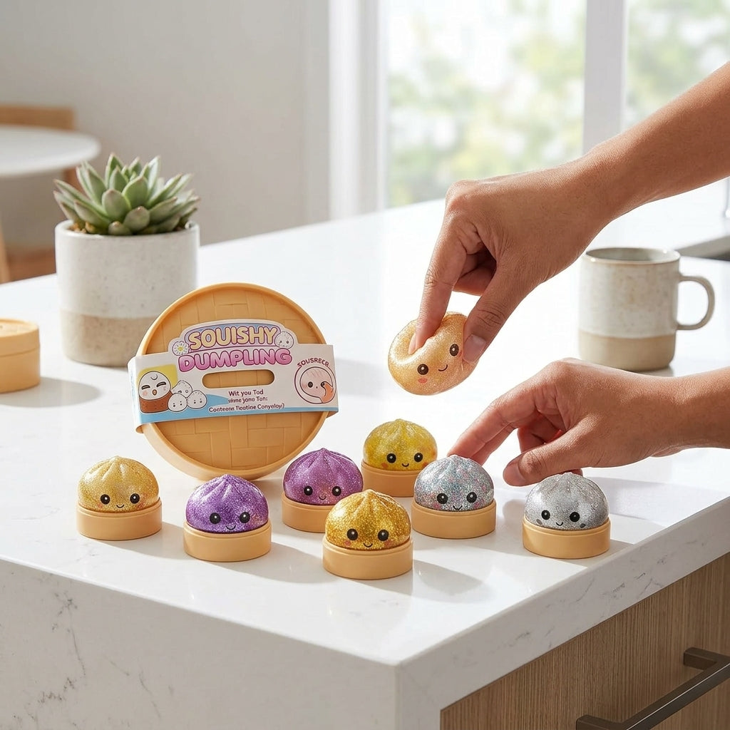 Mystery Dumpling Squishy Glitter - Classic Face Emoji 9cm
