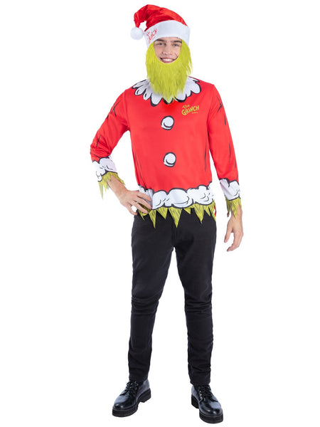 Smiffys Dr Seuss The Grinch Santa Kit, Top & Hat with Beard size M halloween costume UAE