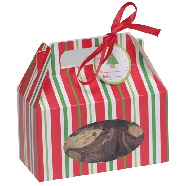 Red Green Stripes Treat Boxes With Handle & Tags