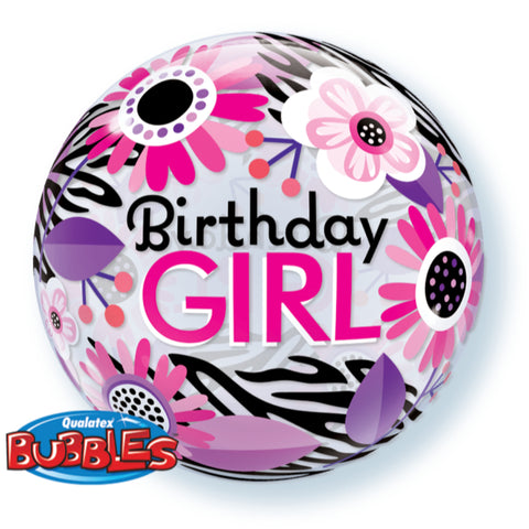  Bday Girl Floral Zebra Stripes 22in Single Bubble 1Ct