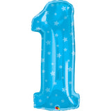  Number One Blue Stars Foil Balloon 38 inch 