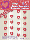  Valentine Red Hearts Prism Hanging Deco 36in L 4 Ct