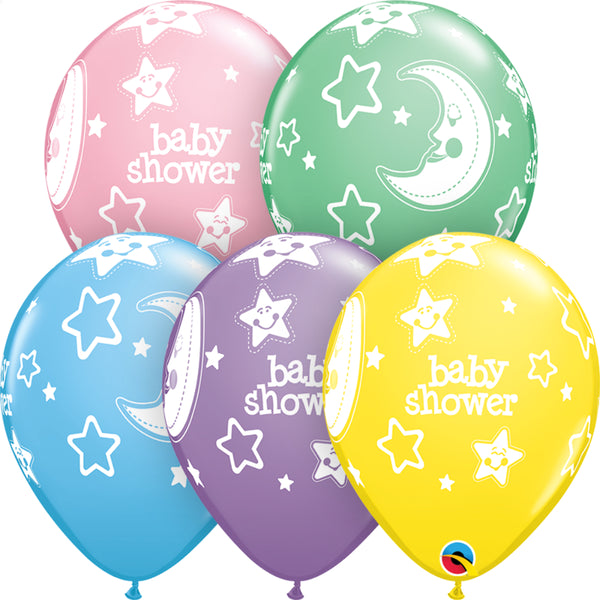  Baby Shower Moons & Stars 11in Pastel Assortment Latex Balloons 6C