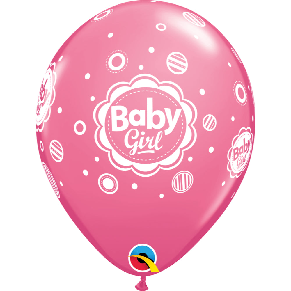  Baby Girl Dots 11in Rose Latex Balloons 6 pieces