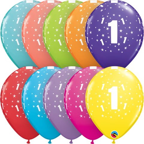  Age 1 11in Tropical Assortment Latex Balloons 6 pieces