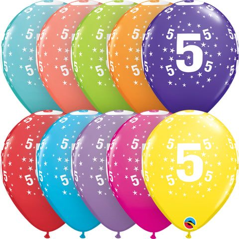  Age 5 11in Tropical Assortment Latex Balloons 6 pieces