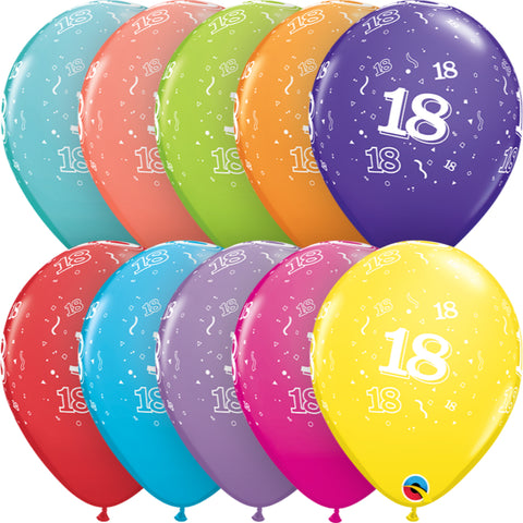  Age 18 11in Tropical Assortment Latex Balloons 6 pieces