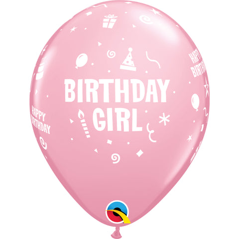  Birthday Girl 11in Pink Latex Balloons 6 pieces