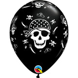  Pirate Skull & Cross Bones 11in Onyx Black Latex Balloons 6 pieces