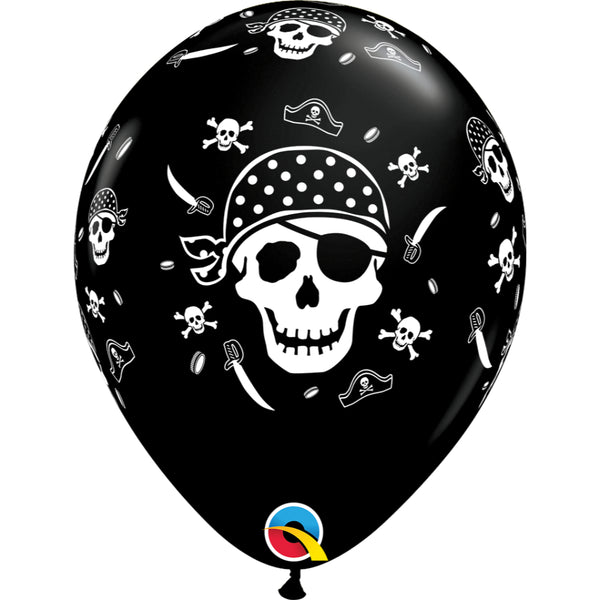 Pirate Skull & Cross Bones 11in Onyx Black Latex Balloons 6 pieces