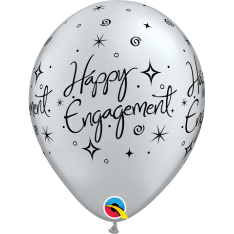  11In Printed Balloons Engagement Elegant Sprkls-Slvr Latex 6 pieces