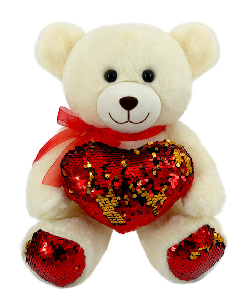 Bear with Sequins Heart Cream 31cm