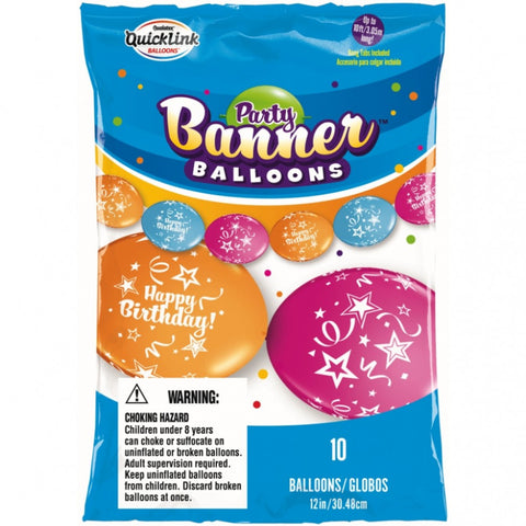  Happy Birthday Banner Balloons Asst 12in Qlink 10 pieces